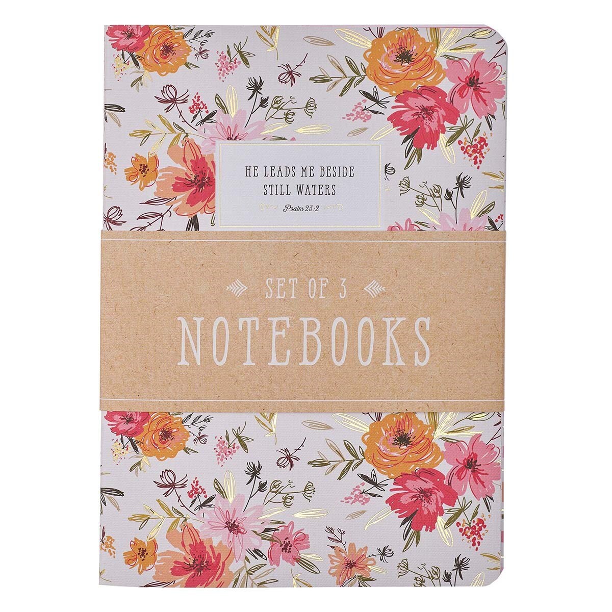 Blessed Pink Floral Stripe Notebook Set of 3 Large-image