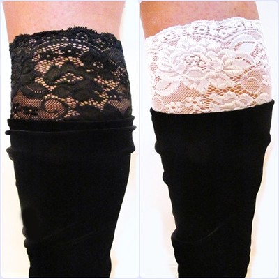 Womens Lace Boot Cuffs Stretch Leg Warmers