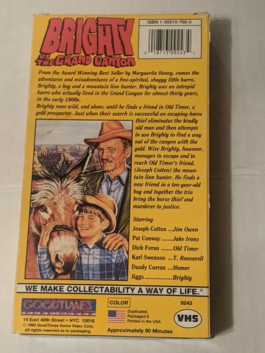 Classic Family Movie: BRIGHTY OF THE GRAND CANYON! Joseph Cotten! Burro! - Picture 2 of 2