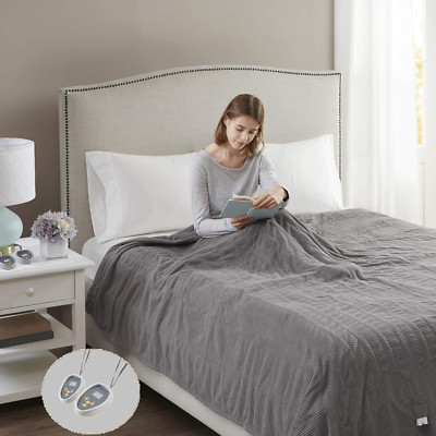 Luxurious Micro Fleece Electric Blanket with 20 Heat Settings - Twin Grey