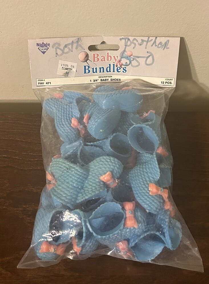 NOS Vintage Baby Shower 12 Pack Blue Booties Gender Reveal Party Favors Games