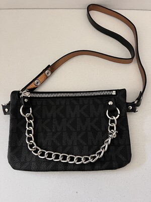 Brand New Michael Kors Black Zippered Belt Bag Fanny Pack w/ Silver Tone Accents Amazon.com | Michael Kors 556346C Black/Silver With Silver  main image 2