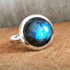 Solid Labradorite Gemstone 925 Sterling Silver Wedding Ring mother's Gift B-624