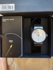 Image of Braun Mens Gents BN0278 Prestige Classic Watch White Dial Black Rubber Strap 