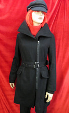 Kenneth Cole - Black 60% Wool Coat With Belt & Detachable Knitted Neckline Uk 10