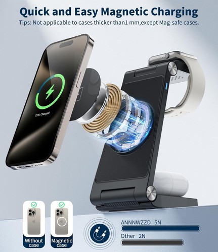 Magnetic Wireless Charger Stand Fast Charging for iPhone,iWatch, AirPods Pro/3/2 - Picture 5 of 13