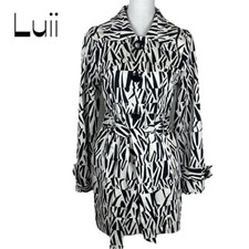 Luii Black And White Animal Print Belted Short Trench Coat Jacket Nwt Size M