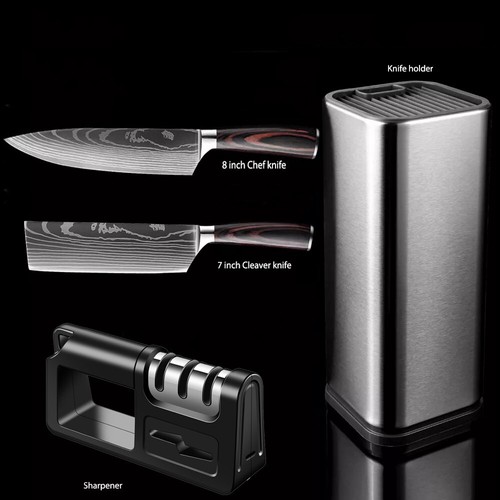 Set Coltelli Cucina Modello Damasco Giapponese Coltelli Chef Acciaio Inox Cleaver - Foto 27 di 30