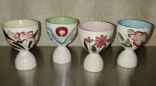 FOUR Vintage Floral Japan Double Egg Cups w/Pastel Interior Easter Spring