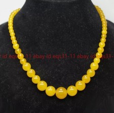 6-14mm Yellow Jade Round Gems Tower Beads Silver Clasp Women Girl Necklace 18''