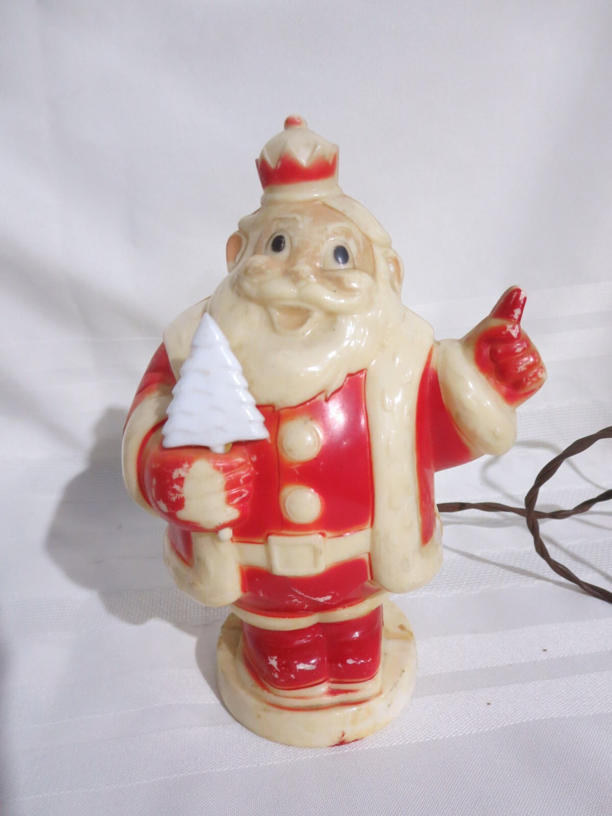 Vintage Plastic Bank Light up Santa Holding Tree Crown Decoration 7