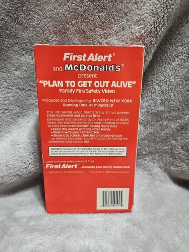 VTG 1988 VHS First Alert McDonald's PLAN TO GET OUT ALIVE Fire Safety PROMO - Picture 2 of 3