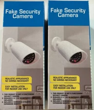 Fake Security CCTV Camera (2 Pack) Dummy Camera White w Flashing Red LED Light