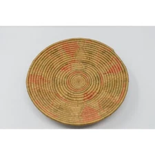 Vintage African Pedestal Basket Multi-Color Pattern Boho Home Decor 12 Inches