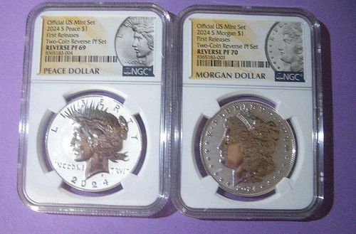 2024 NGC PF70 & PF69 MORGAN PEACE REVERSE PROOF 2 COIN SET (F.R)/W COA & BOX
