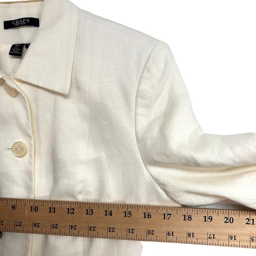 Chaps 100% Linen Women Ivory 5 Button Size 6 Fully Lined Blazer Jacket - Picture 8 of 11