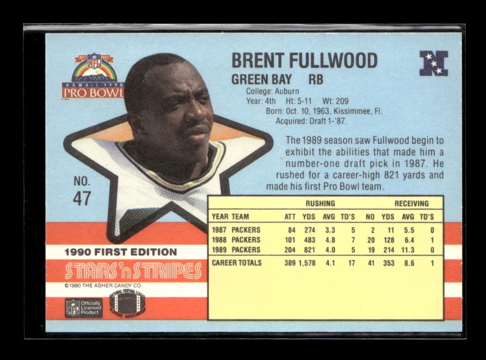 1990 Asher Candy Stars 'n Stripes #47 Brent Fullwood - Image 2 of 2