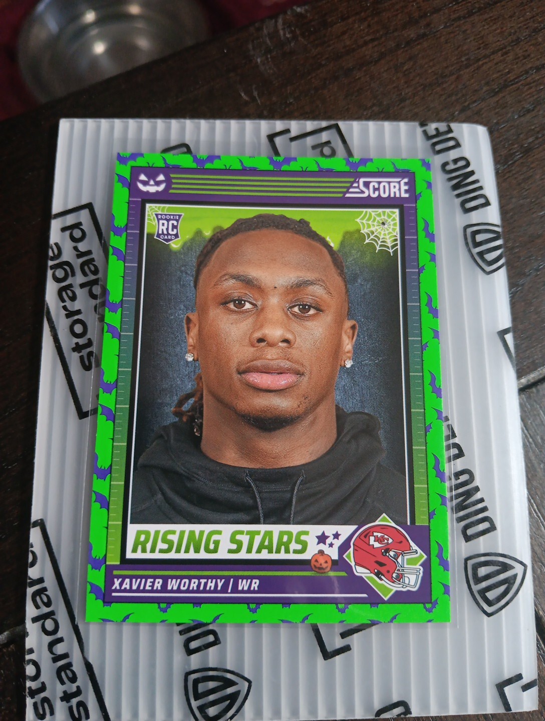 Xavier Worthy 2024 Score Football Halloween Green Bats RC 50 Kansas