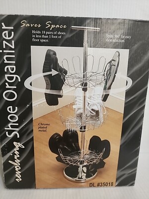 3 Tier Revolving Shoe Rack Metal Tree Rotating Tower 18 Pairs Storage Organizer