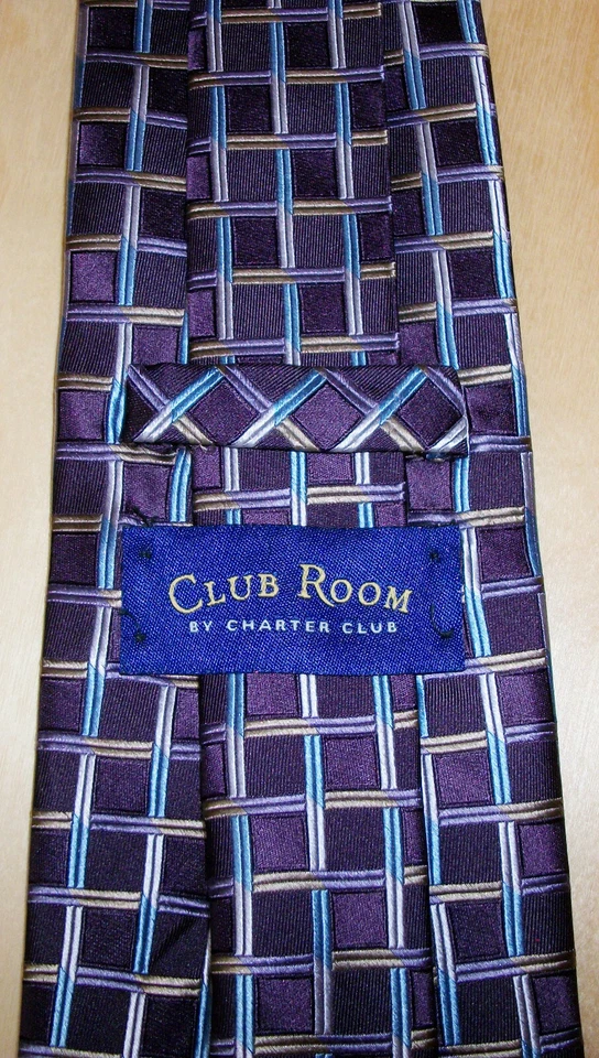 Corbata Charter Club Room púrpura cuadrados para hombre de seda 58" de largo x 3,75" de ancho (D277) Foto 4 de 4