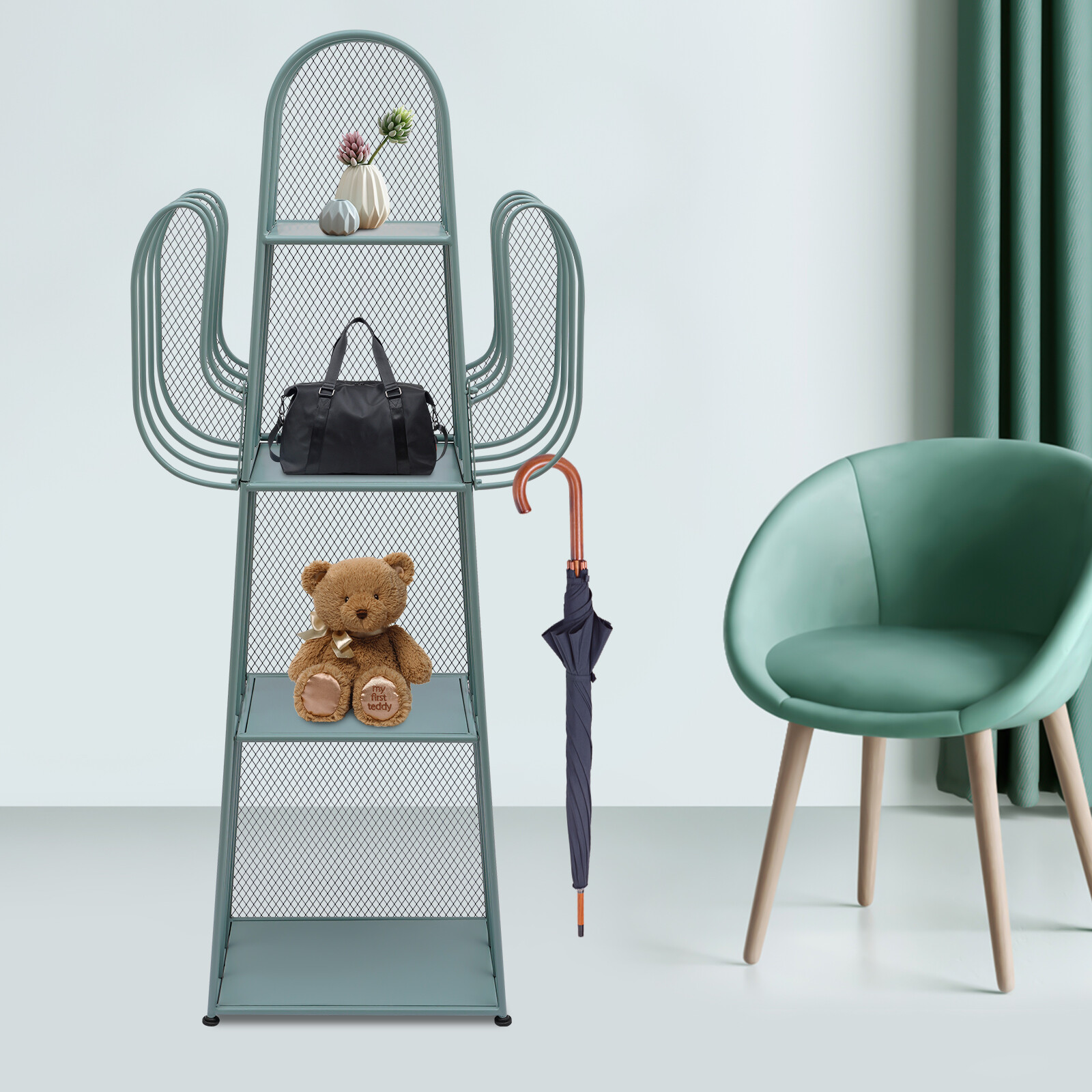 4-Tier Bookshelf Cactus-shaped Storage Organizer Freestanding Display Shelf