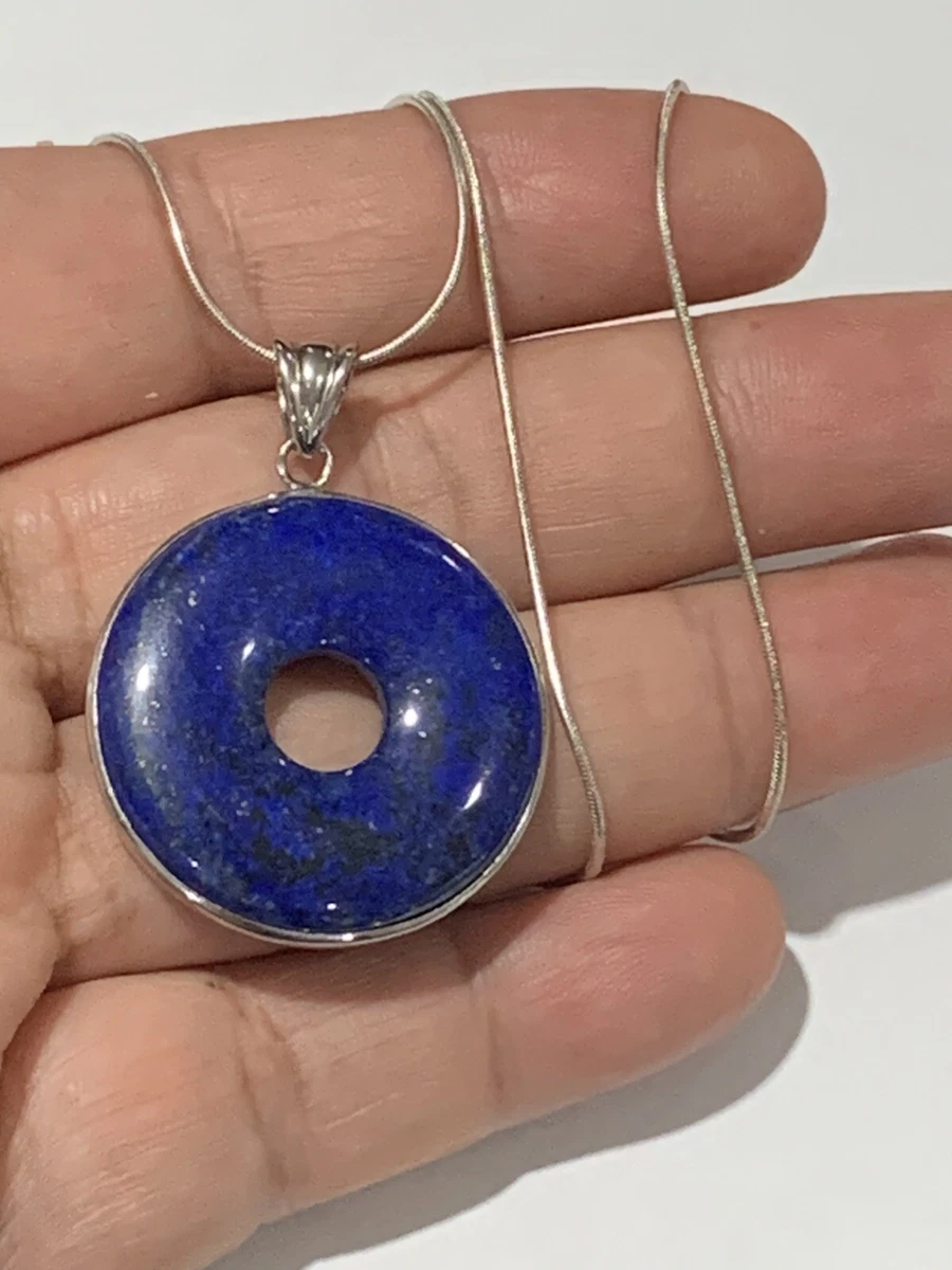 Solid Sterling Silver .925 Set Genuine Blue Lapis Lazuli Pendant