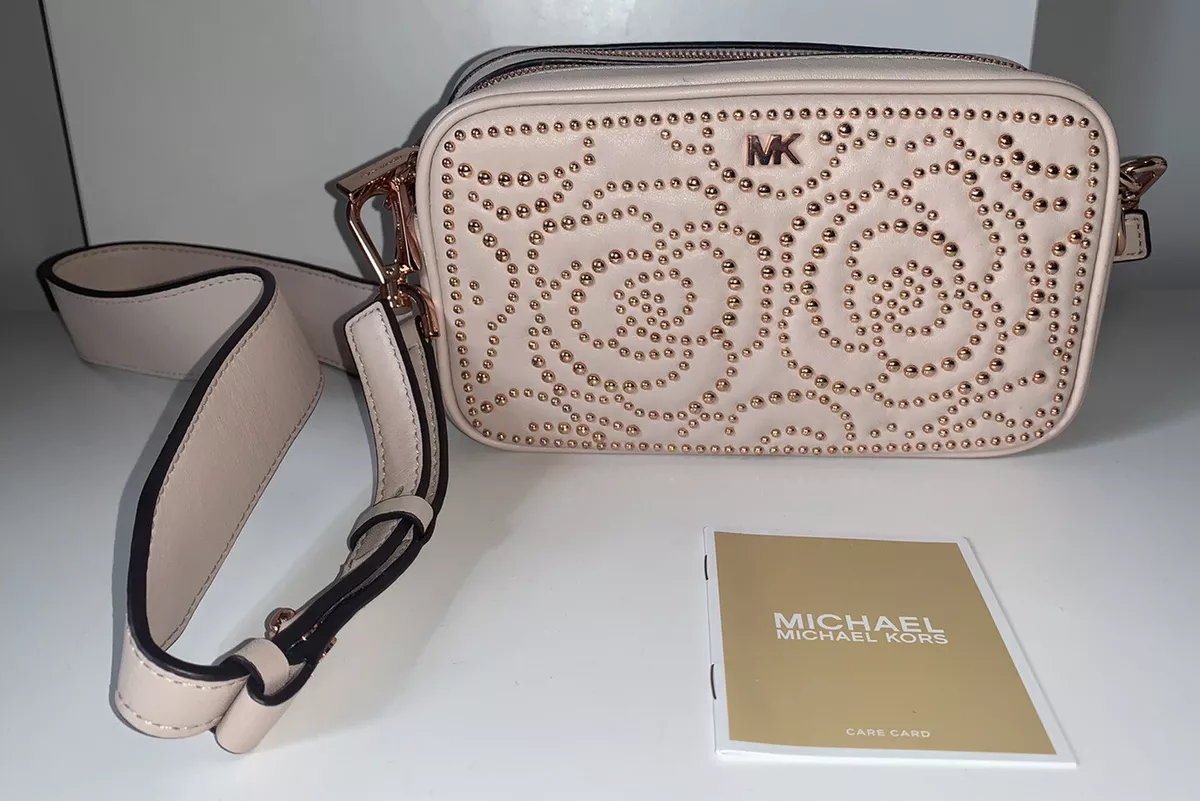 Michael Kors Pink Rose Studded Bag Strap Crossbody Small Camera Leather BNWOT