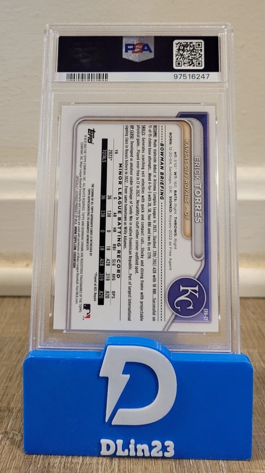 2024 BOWMAN CHROME PROSPECTS ERICK TORRES GOLD SHIMMER AUTO #/50 CPA-ET PSA 10 - Image 2 of 2