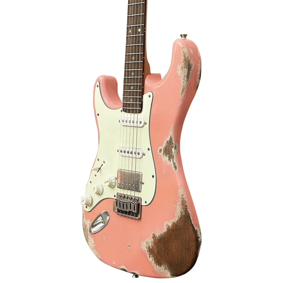 Custom ST Shell Pink Left Hand Relic Electric Guitar Tremolo Bridge SSH Pickups - Image 2 of 4