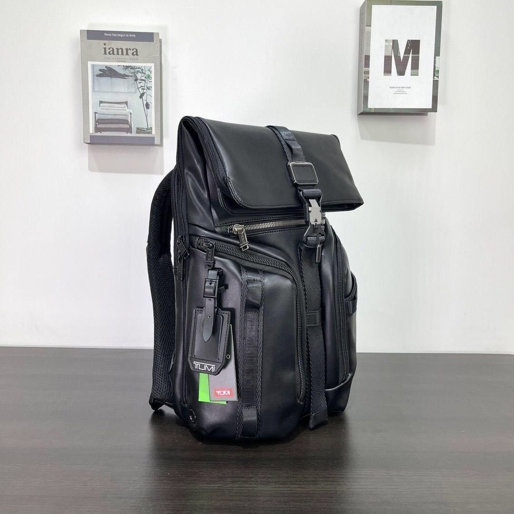 NEW TUMI ALPHA BRAVO Logistic Backpack 932759 Black Leather Travel UNUSED