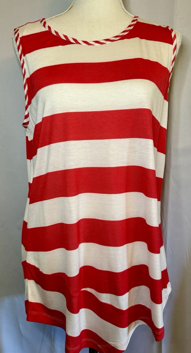 トップス K CAbi #5198 Carousel Red & White Striped Tank Top Asymmetrical