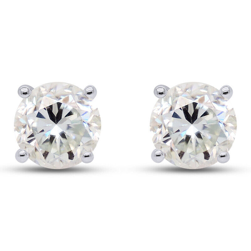 1.0 Ct Ideal Cut Moissanite Stud Earrings in Silver, Lab-Created Diamond Alternative