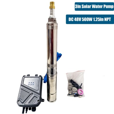 3'' Solar Pump Submersible Pump Bore DC 48V 500W Deep Well Pump + MPPT Controller