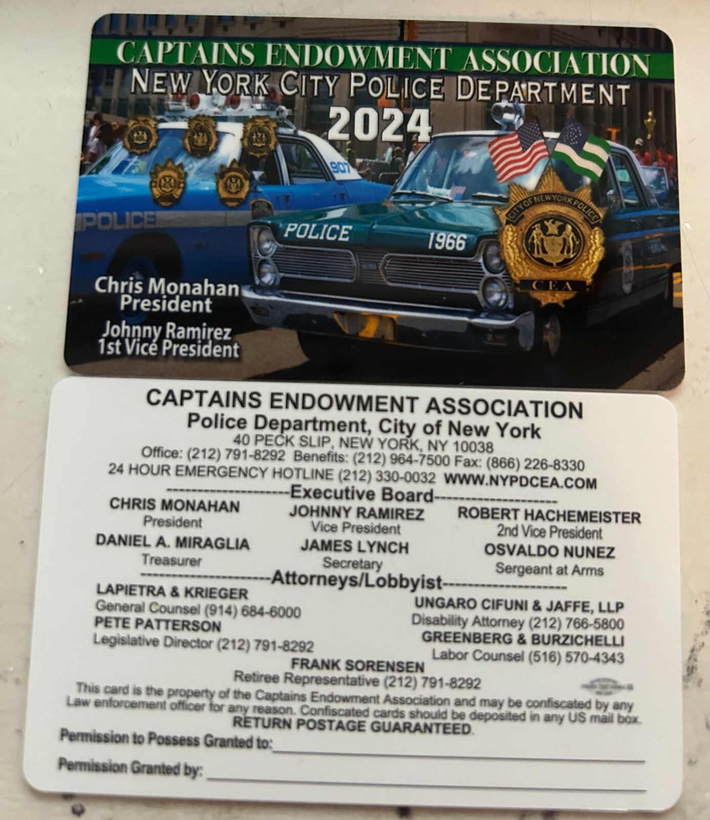 💥 AUTHENTIC 2024 PBA CAPTIAN CEA CARD NYPD NOT LBA SBA DEA PBA CARD