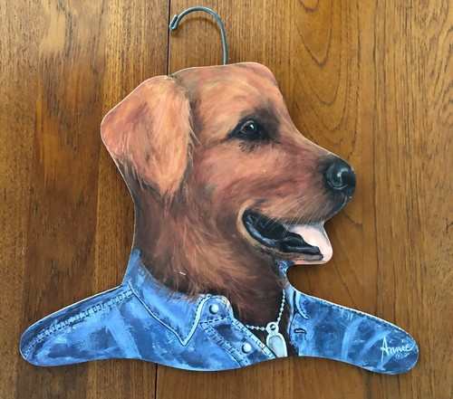 Vintage Annie Rhinehart Golden Retriever wooden Dog art hanger