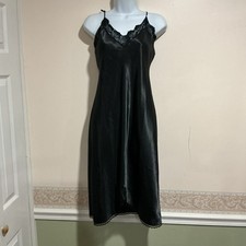 Vintage Victoria s Secret Gold Label Black Satin Slip Maxi Gown Black Lace M