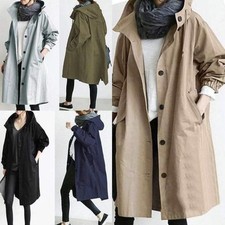 Women Windbreaker Jacket Casual Loose Button Pockets Hooded Quick Dry Windproof