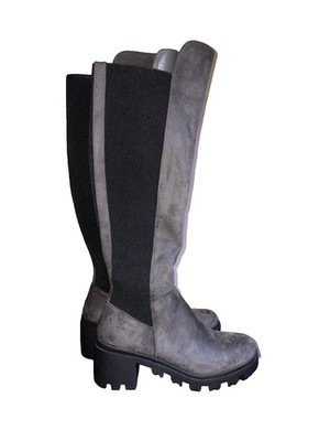 AYDEN Boots- Gray Black Chunky Heel Knee High Zip Up -NWOT SZ 9