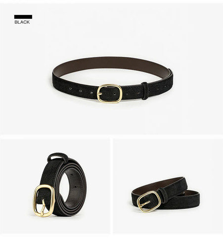 Ceinture cuir fendu boucle épingle elliptique jean noir taille ceintures femme - Photo 8/11