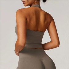Halter Neck Sports Bra Push Up Seamless Yoga Vest Gym Fitness Running Crop Top