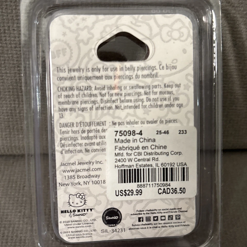 Anillo Hello Kitty ombligo piercing rosa estrás 14G, 1,6 mm NUEVO colgante Foto 2 de 2