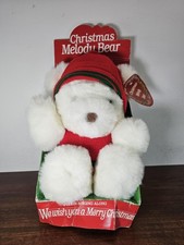 Vintage 1986 Christmas Melody Bear In Sweater Wind Up Plush In Box