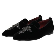 DOLCE & GABBANA Shoes Black Velvet Embellished Loafer Slip On EU43 /US10 2930usd