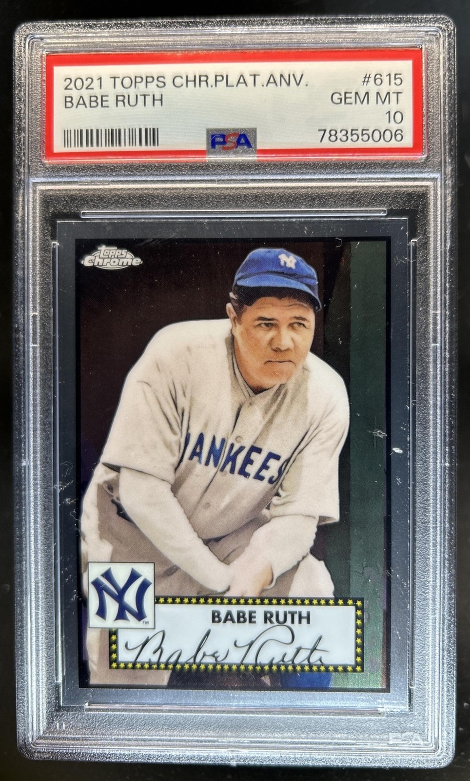 2021 Topps Chrome Platinum Babe Ruth #615 New York Yankees PSA 10 GEM MINT view 1