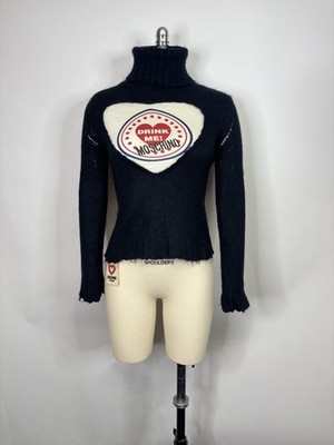 Vtg Moschino Jeans Black  Drink Me  Wool & Mohair Sweater IT 44
