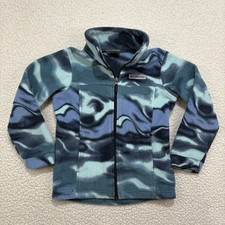 COLUMBIA Blue Green Wave Abstract Print Fleece Full Zip Jacket Size Youth XS 6/7