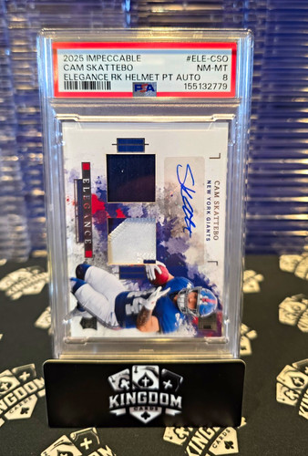 Cam Skattebo #ELE-CSO 2025 Panini Impeccable Elegance Rookie Helmet and Patch Autograph card