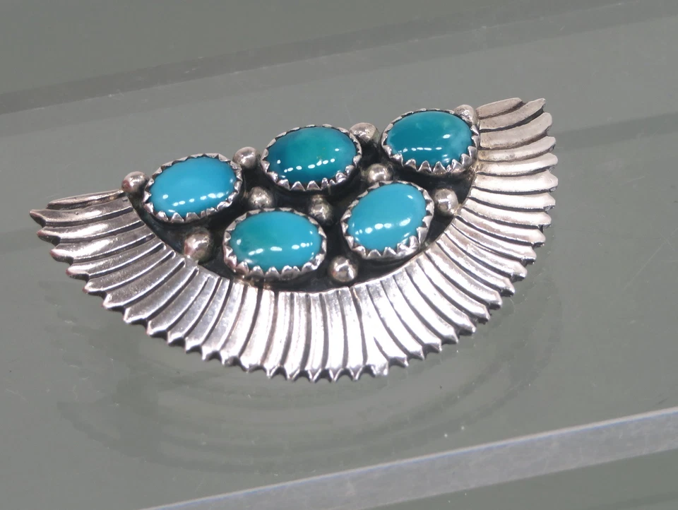 Navajo Argento Sterling Spilla°Etnico Indiano Decorazione°Turchese Native - Immagine 2 di 4