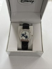 Disney Women's Mickey Mouse Watch W/Black Leather Band/Crystals