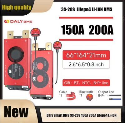 Daly Smart BMS 3S-20S Lifepo4 Li-ION Board 150A 200A BT BMS with Balance SDE